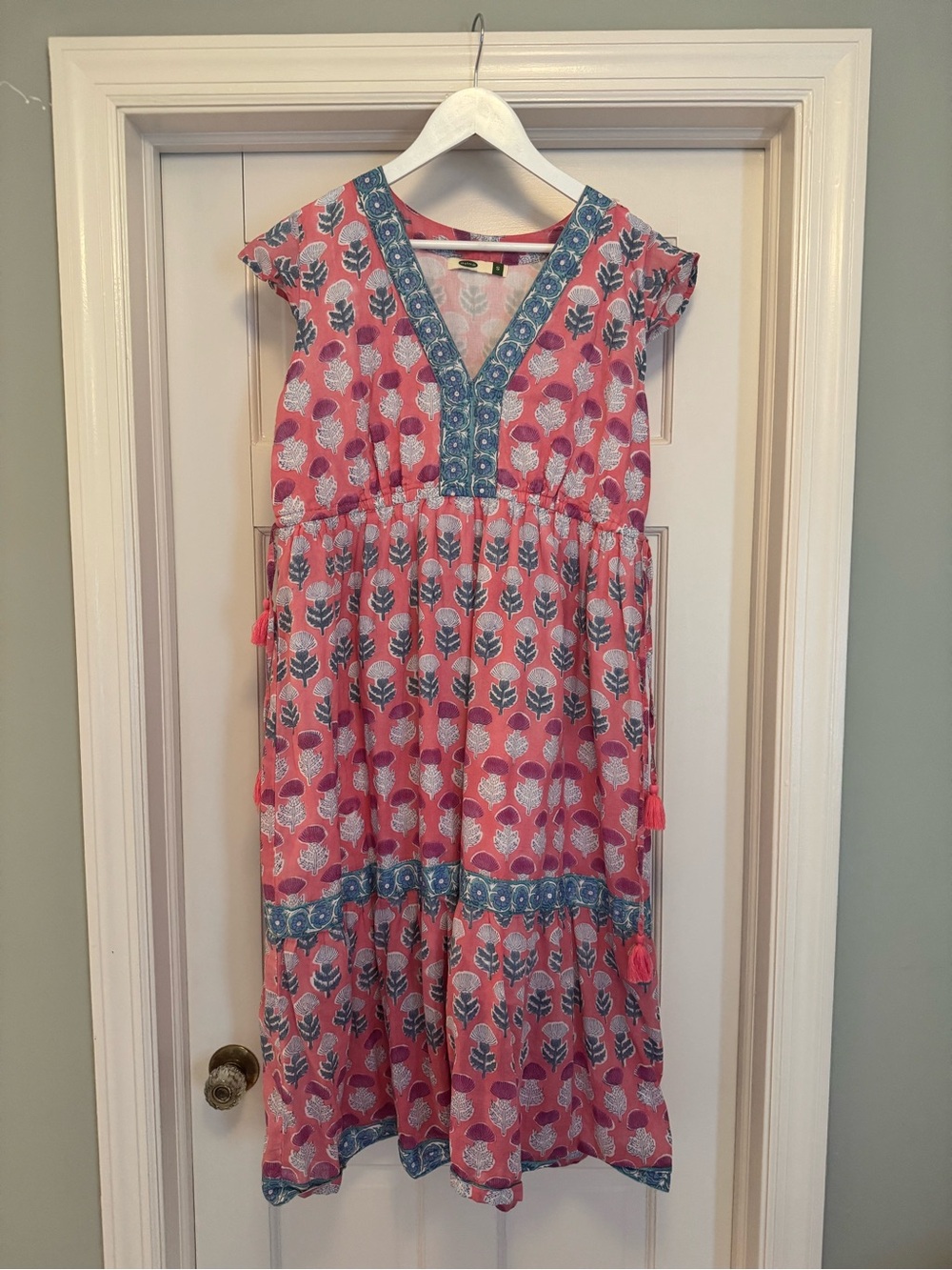 Women's Pink Block Print Midi Dress